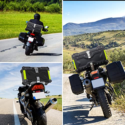 VOKKA Top Case for Motorcycle, 65L Aluminium Alloy Motorcycle Case, Waterproof Dustproof and Anti-Theft, Luggage Box for Storage Helmets, Scooter Top Case with Backrest and Base Plate (Black)