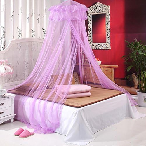 ZLOSKW ZLOSKW Mosquito Net for Twin, Double Size Bed, Large Mosquito Netting Curtains, Canopy for Bed, Round Insect Fly Screen, Insect Protection Repellent Shield, Full Hanging Kit (purple)
