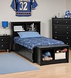 Platform Storage Bed w/ Bookcase Headboard Black/Twin
