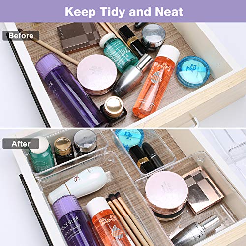 Puricon Desk Drawer Organizers (7 Pieces), Clear Versatile Polystyrene Storage Bins Vanity Trays Makeup Organizer Dividers for Bedroom Dresser Bathroom Kitchen Office -Clear - Thumbnail 3