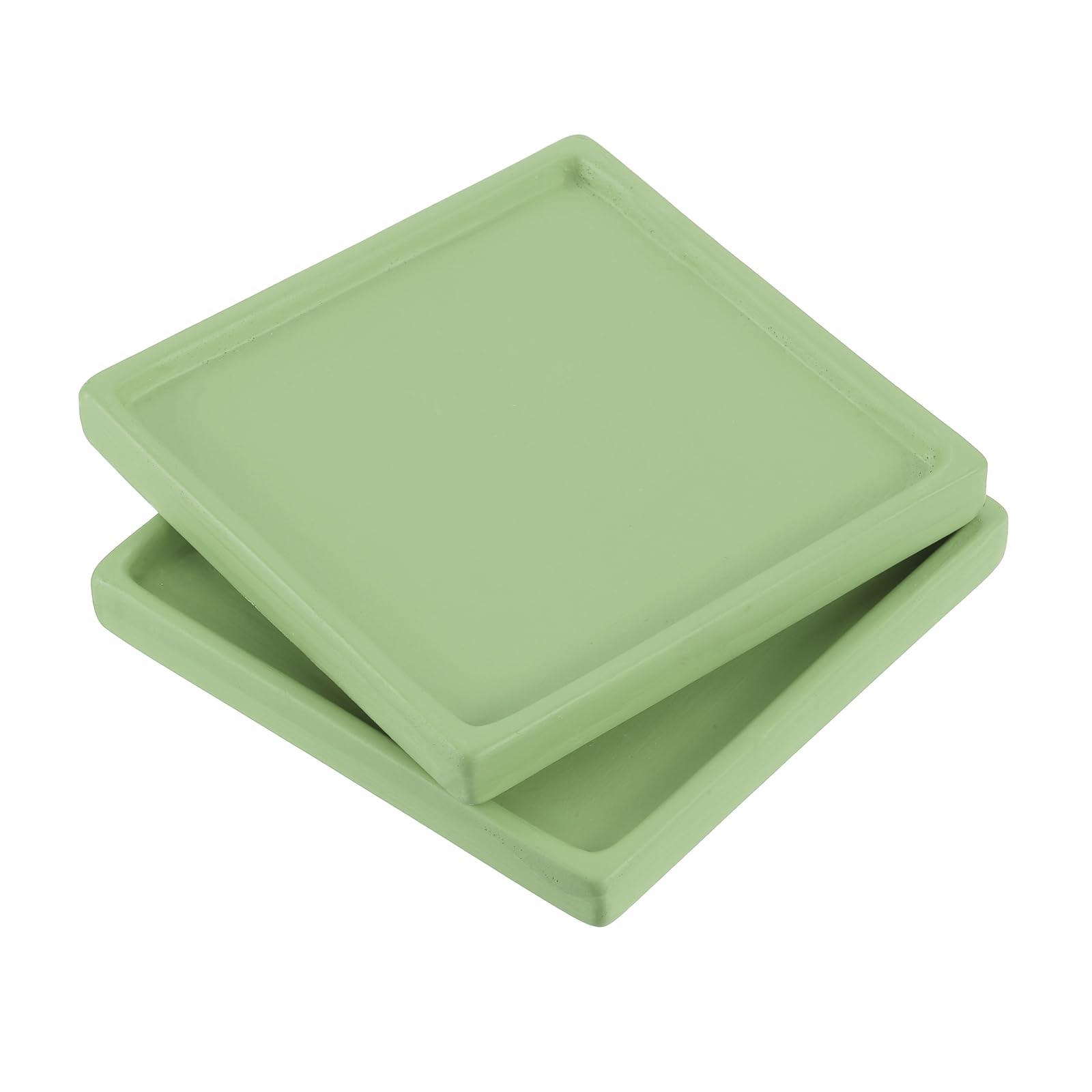 PATIKIL 5 Inch Plant Pot Saucers, 2 Pack Ceramic Square Plant Saucer Tray Flower Planter Drip Tray for Indoors Outdoors Patio Balcony, Olive Green