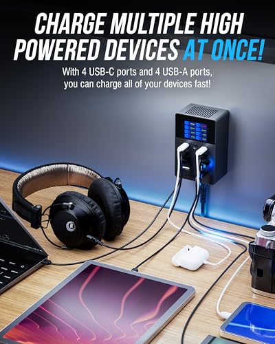 SABRENT VOLTIK Charging Station, 252W 8-Port USB C and USB A Desktop Charger, UL Certified with Real-Time LCD Display, Fast Charging for MacBook, iPhone, Samsung and More