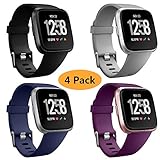 Neitooh 4 Packs Bands Compatible with Fitbit Versa/Versa 2/Fitbit Versa Lite for Women and Men, Classic Soft Silicone Sport Strap Replacement Wristband for Fitbit Versa Smart Watch