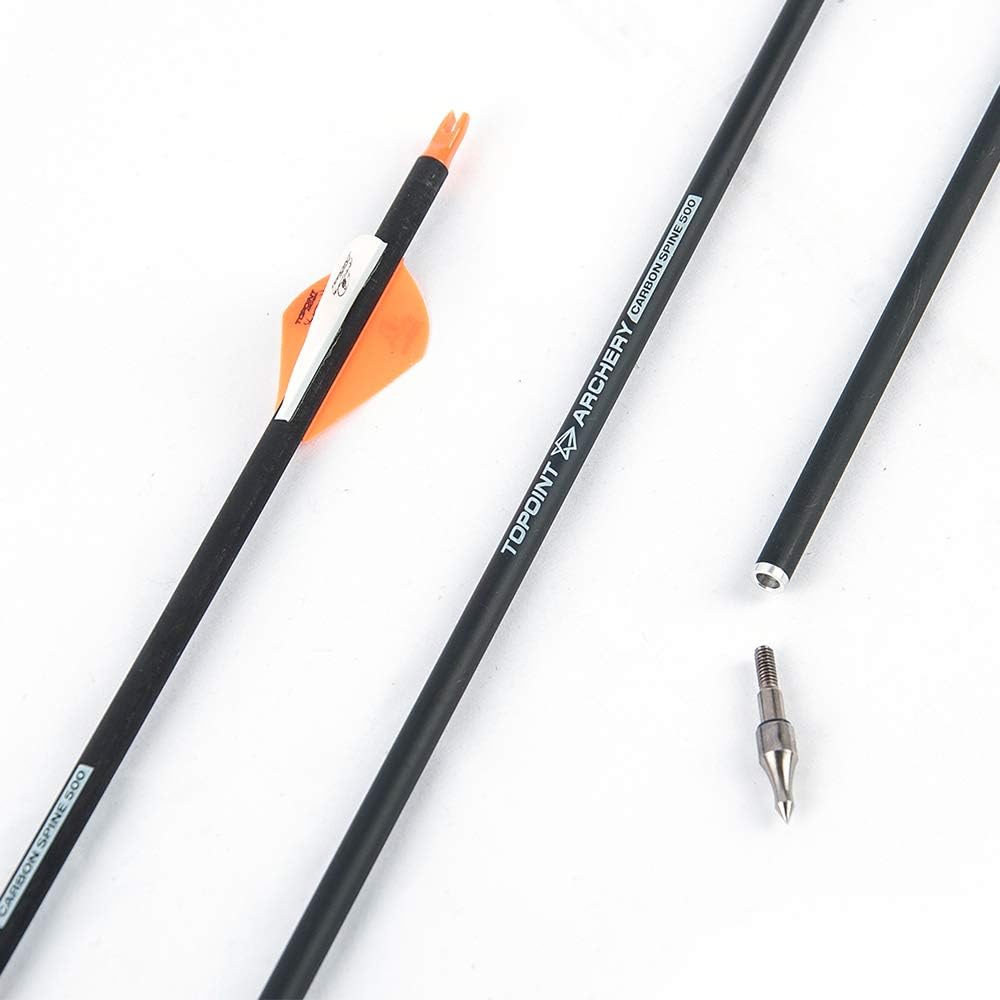 HYF Archery 30Inch Carbon Arrows, Practice Hunting Arrows with Removable Tips for Compound & Recurve Bow, Spine 340/500 (3" 2red 1white-Spine340) (2" 2orange 1white-Spine500) : Sports & Outdoors
