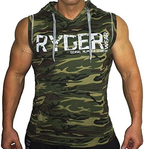 Mechaneer Men's Workout Gym Fitness Muscle Sleeveless Pullover Hoodie(Camo Green M/Tag XL)