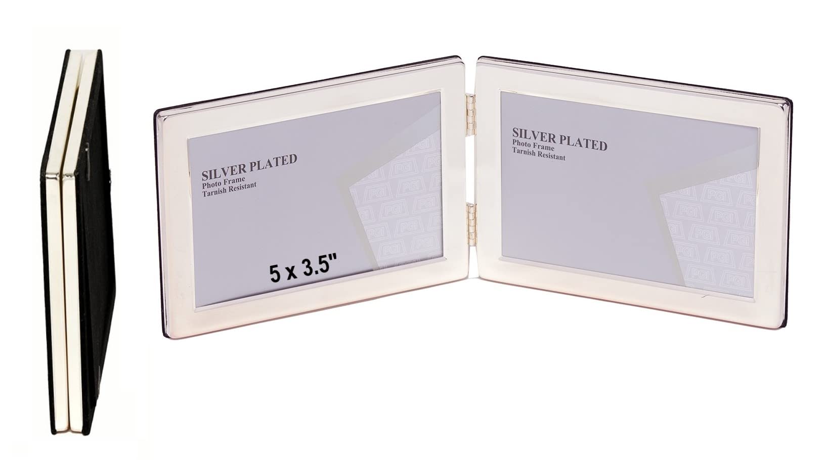 5 X 3.5-inch Silver Flat Edge DOUBLE LANDSCAPE Photo Frames - Velveteen Backing - Tarnish Resistant (5 x 3.5-inch)