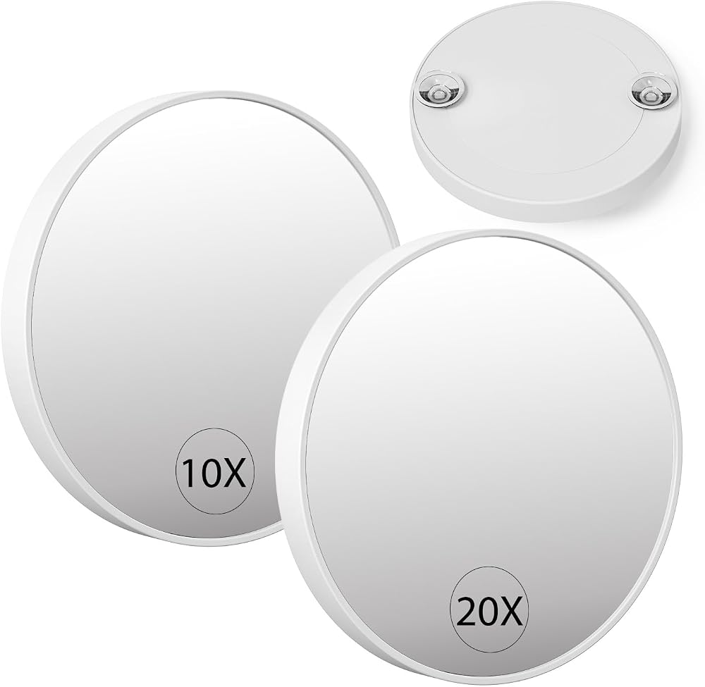 FUNT0UCH Travel Magnifying Mirror Set 10X/20X 4.1in White 2PCS Suction Cups
