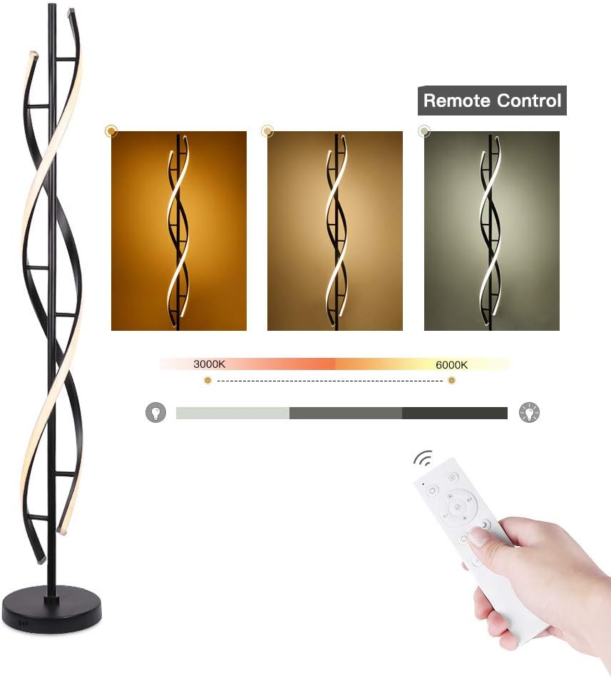 Floor Lamp LED Remote Control, ELINKUME Black Spiral Dimmable Modern