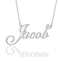 AOLO Jacob Heart Name Necklace Silver Stainless