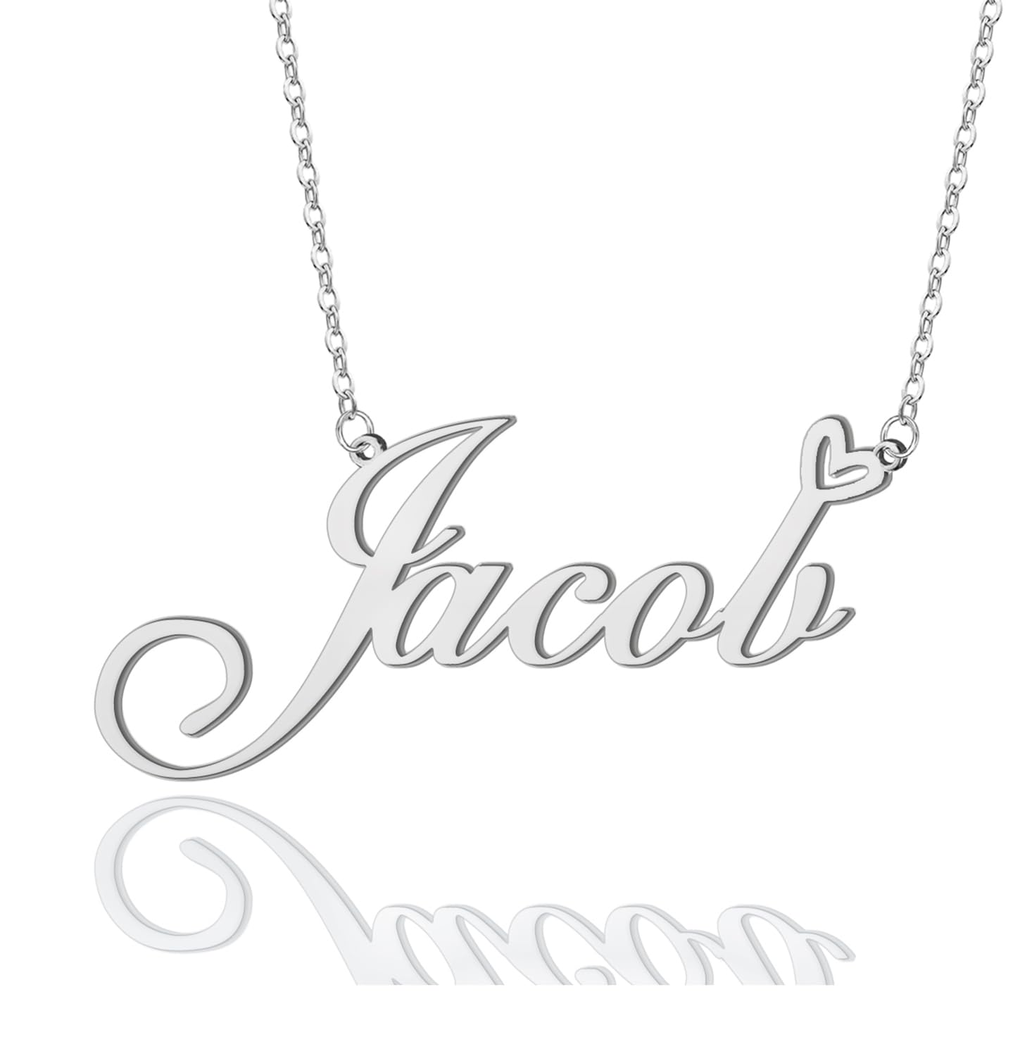 AOLO Jacob Heart Name Necklace Silver Stainless
