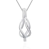 LGSY Sterling Silver Cage Pendant for Women, Twisted Waterdrop Design, Pearl Jewelry Making, Essential Oil Diffuser Lockets