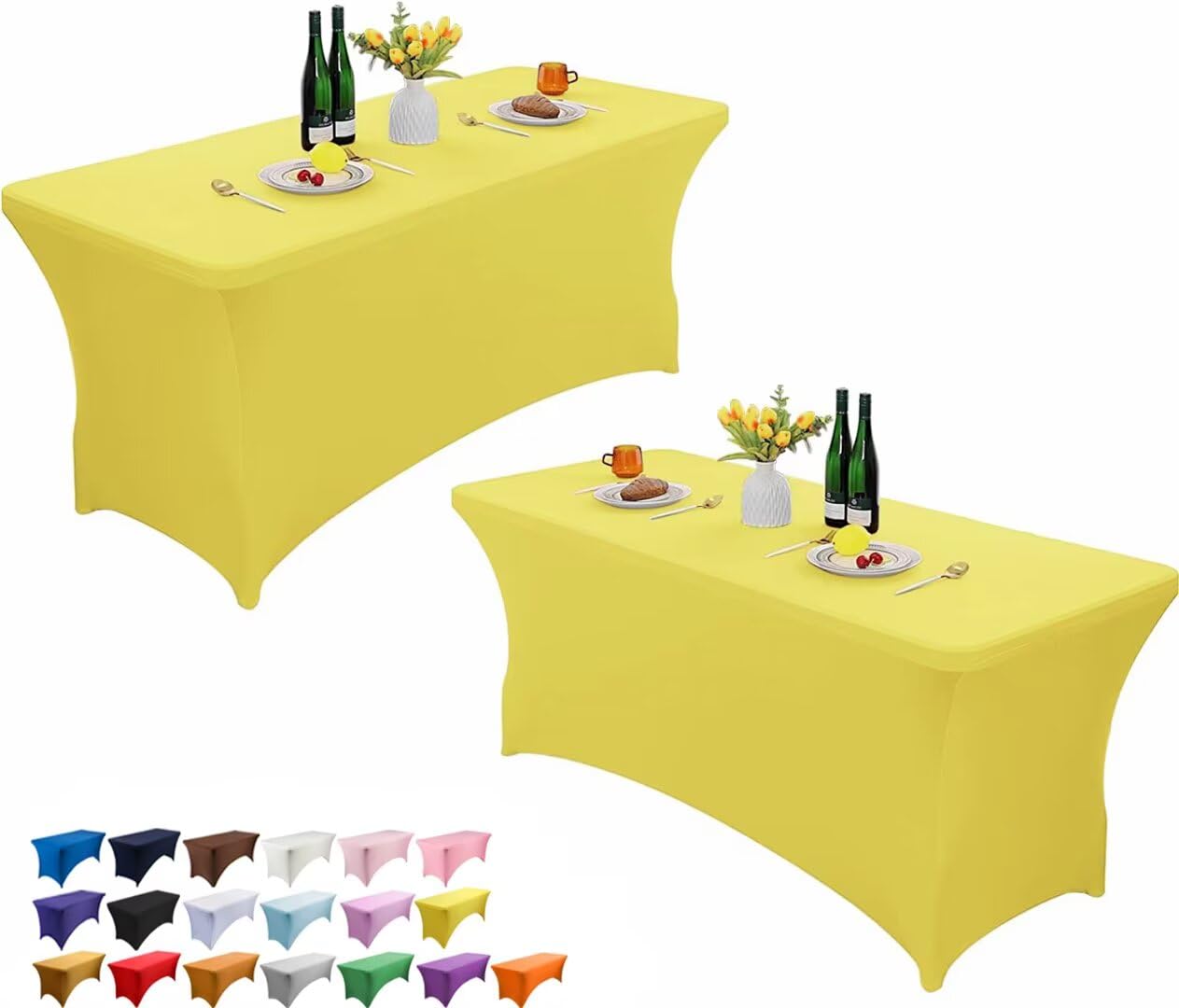 Wolfway 2 Pack 6FT Stretch Spandex Table Cover Washable and Wrinkle Resistant Kitchen Spandex Tablecloth Fitted Rectangular Table for Party,Banquet,Weddings,Cocktail and Festival
