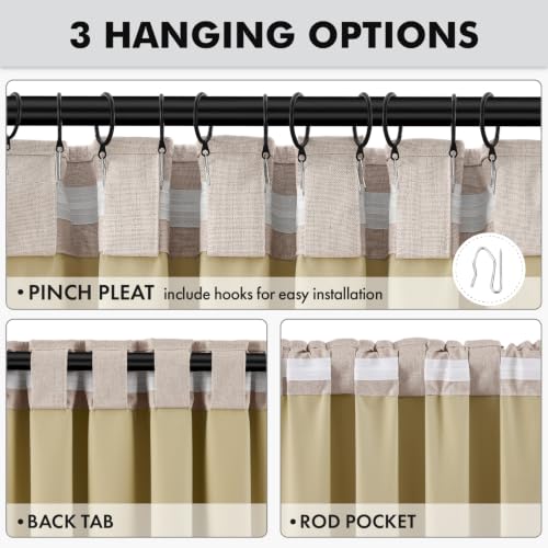 MIULEE 100% Blackout Linen Curtains for Bedroom, Beige Solid Luxury Decor Thermal Insulation Room Darkening Drapes for Living Room Back Tab Rod Pocket 42 x 84 Inches, 2 Panels