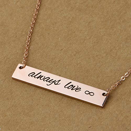 Caramel Sweet Life Personalized Stainless Steel Horizontal Bar Necklace Pendant 5 Colors with Chain (Rose Golden)