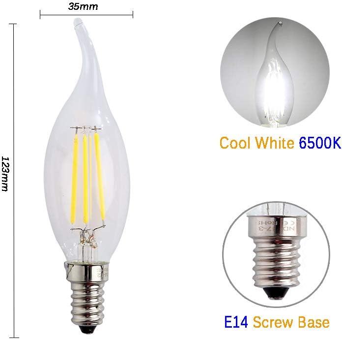 ENGEYA E14 LED Flame Light Bulb 4W,40W Incandescent Bulbs Equivalent,Small Edison Screw Clear Candle Light Bulb,Non-Dimmable/ AC220-240V/ 400 Lumens/Cool White 6000K,10-Pack - Image 3