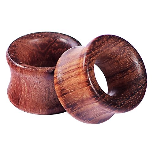 Longbeauty 2Pair Vintage Brown Natural Wood Double Flared Hollow+Saddle Tunnels Ear Plugs Stretcher Gauges 20MM=3/4" - Thumbnail 3