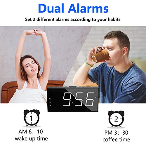 Alarm Clock for Bedroom, 2 Alarms Loud LED Big Display Clock with USB
