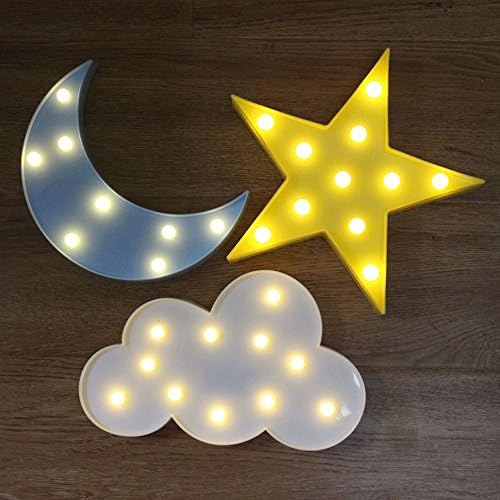 Decorative Led Marquee Sign - Skyfair Crescent Moon,Star,Cloud Decor Signs Hanging Nursery Night Light Table Lamp for Children Kids' Bedroom Home Decorations (SET of 3 - STAR &amp; MOON &amp; CLOUD)