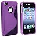 niceEshop(TM) TPU Rubber Skin Case Compatible with Apple iPhone 4, Clear Dark Purple S Shape