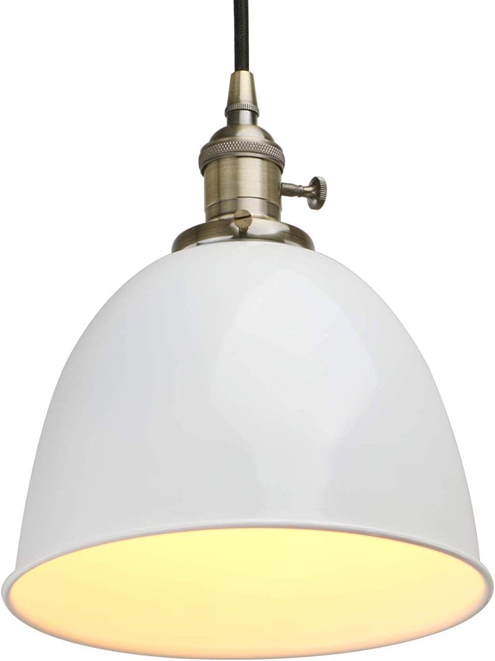 PhansthyVintage Style Pendant Light with Switch, Metal Dome Lampshade Hanging Lamps, E27 Ceiling Light Fixtures Hallway Decorative Lighting Perfect for Living Room Kitchen Bedroom(White)