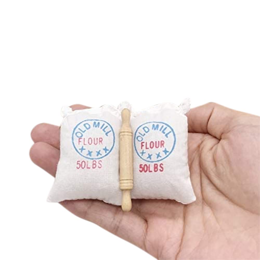 Photo 1 of 1:12 Scale Kitchen Food Accessories Miniature Flour Bag and Rolling Pin Candy Food Model Pretend Play Bread Making Set Set Dollhouse Ornament Mini Scene Accessories Restaurant
