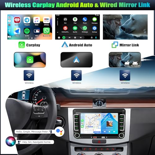 CAMECHO 7 Pulgadas CarPlay Autoradio para VW Golf 5/6 Polo Passat Seat Touran y Skoda Tiguan con Cámara Trasera, Radio Bluetooth con Inalámbrico Android Auto FM RDS Puertos USB Duales Sonido EQ