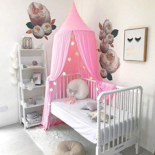 Tasera Canopy for Kids Bed, Mosquito Net Canopy Yarn Play Tent for Kids Playing Reading with Children Dome Netting Curtains Baby Boys and Girls Indoor Games House (Pink)