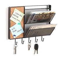 Black Mesh Metal Wall Mounted Storage Rack / Hanging Mail Sorter w/ Cork Board & 5 Key Hooks - MyGift&reg;