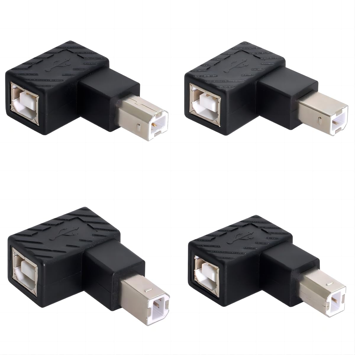 Chenyang CY USB 2.0 B Type Male to Female Extension Adapter Horizontal Vertical Angled 90 Degree for Disk Scanner UP Down Left Right Four Directions 4Pcs