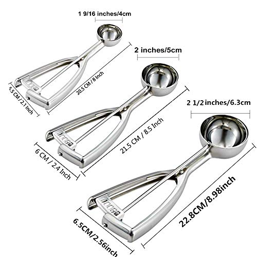 Cookie Scoop Set - Large/5.4 Tablespoon,Medium/2.8Tablespoon,Small/1.5 Tablespoon - JSDOIN Ice Cream Scoop Set, 18/8 Stainless Steel Dough Scoop Cupcake Scoop Melon Baller