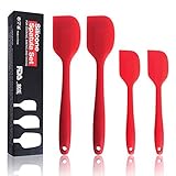 (4 Pieces) Silicone Spatula Set Heat Resistant, 446℉, Reinforced Stainless Steel Core with Comfortable Handle and Flexible Blade, Easy to Make Good Contact with the Bottle (Red)