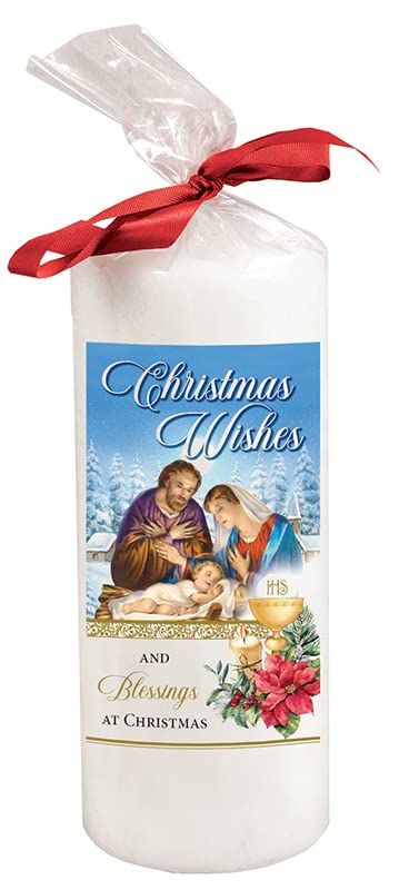 Christmas Candle Red Ribbon Nativity Scene