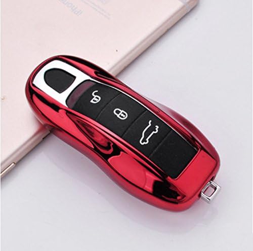 ontto for porsche Keycase Keyless Key Fob Shell Cover Entry Skin Protectors with Keyring Red - Image 4