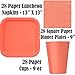 Disposable Party Supplies for 28 Guests - Coral and Caribbean Teal - Square Dinner Plates, Square Dessert Plates, Cups, Lunch Napkins, Cutlery, and Tablecloths: Premium Quality Tableware Set