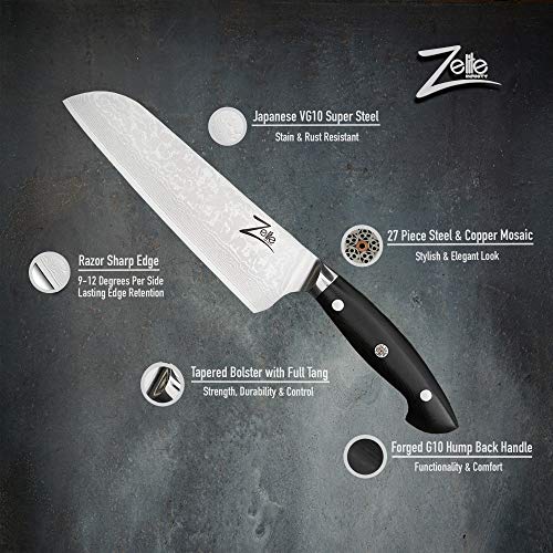 Zelite Infinity Santoku Knife 7 Inch ExecutivePlus Series Japanese AUS10 Super Steel 45