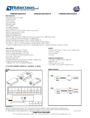 ROBERTSON 3P20145 Individual Fluorescent eBallast, 2 CFQ26W/G24q CFL Lamp, Program Start, 120-277Vac, 50-60Hz, Normal Ballast Factor, HPF, Model PSM226CQMVDWCEST (Replaces Model PSM226CQMVDWCE/S)