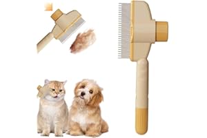 ATFIRST Pet Hair Removal Comb Flea Comb, 2025 New Cat Brush for Short and Long Hair Cats, Cat Hair Grooming Brush, Cat Brush with Release Button, De-Shedding Cat Hair Comb, Cat Grooming Supplies (Yellow 1pcs)