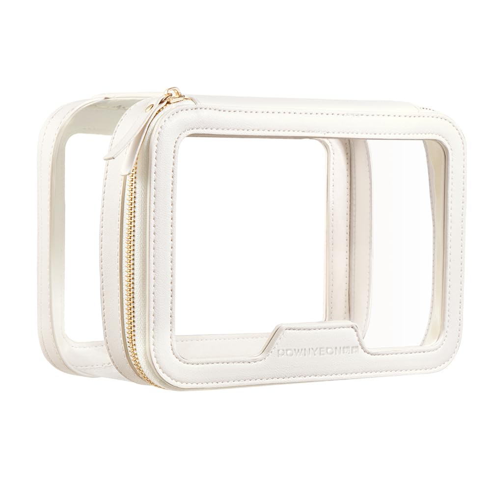 Photo 1 of Rownyeon Clear Makeup Case Toiletry Bag Multipurpose Travel Makeup Train Case Portable Cosmetic Organizer Transparent Storage Bag White