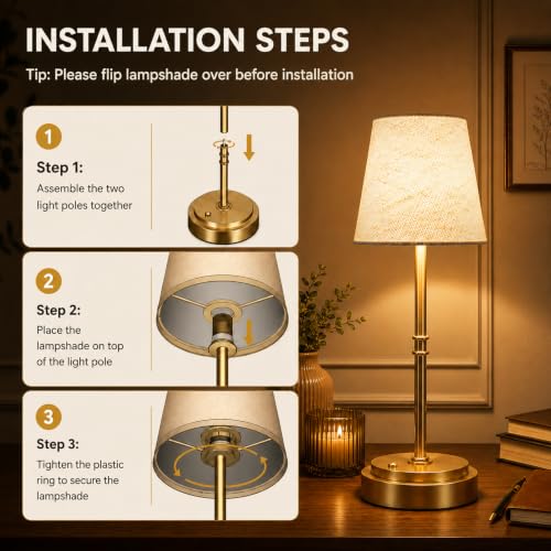Rechargeable Table Lamp, 6000mAh Cordless Bedside Lamp, Gold, 3000K | Moves From Bedside to Side Table, 12-36H Runtime, 5%-100% Touch Dimming, Soft Linen Glow, 40.6 cm High
