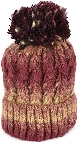 Kaisifei Winter Cap Women Warm Woolen Knitted Fur Hat Twisted Beanie Cap Woman Head Warmer (Burgundy and khaki)