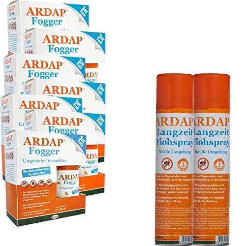 ARDAP Set 2 x 400 ml Flohspray + 10 x 100 ml Fogger gegen Flöhe und Ungeziefer