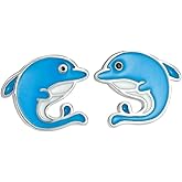 Kokoma Blue Dolphin Stud Earrings for Women 925 Sterling Silver Cute Animal Earrings Tiny Studs Cartilage Earrings Hypoallergenic Ear Jewelry