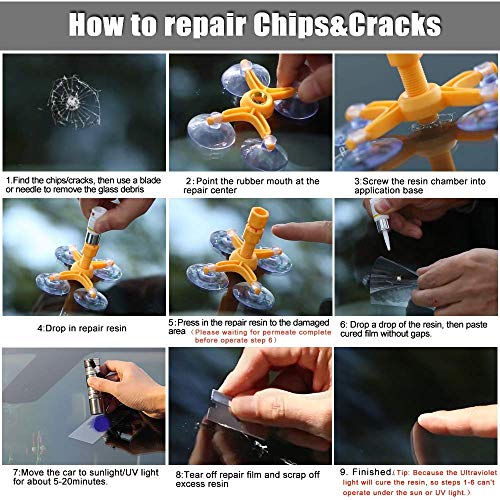 choolo Windshield Repair Kit, Professional Windscreen Windshield Repair Tool Set, Quick Fix DIY Car Auto Kit Window Glass Scratch Repair Kits for Chip and Crack