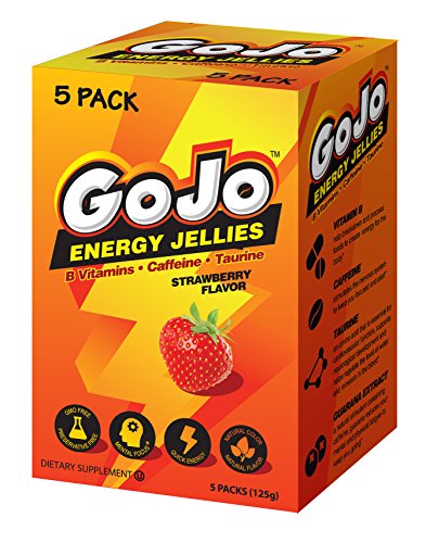 GoJo Energy Chews, with B Vitamins, Caffeine, Taurine, Strawberry Flavor, Gummies for Energy and focus you need to make it through your day. 5 Pack