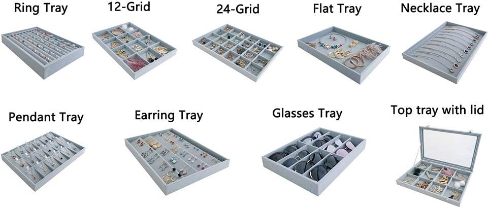 Svea Display Large Grey Premium Quality Velvet Glasses Tray Display Storage with Rearrangeable Compartments Stackable Jewelry Organizer: Home Improvement