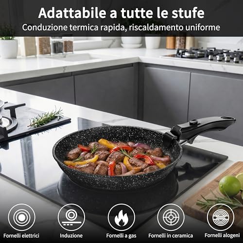 Kiseely Set of 3 Non-stick Frying Pans, Removable Handle, Non-stick Coating, Healthy and Non-Toxic Frying Pan, Induction and Gas,Dishwasher Safe (ED2)