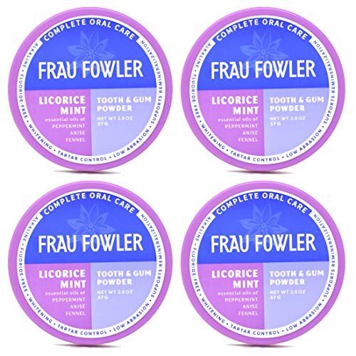 Frau Fowler Pure Oral Care – LICORICE MINT Tooth Powder, 4 Pack, Botanically Clear, Tooth-Whitening, Remineralizing, Fluoride Free, Gluten Free, SLS Free -Restores Enamel and Freshens Breath, 8 oz