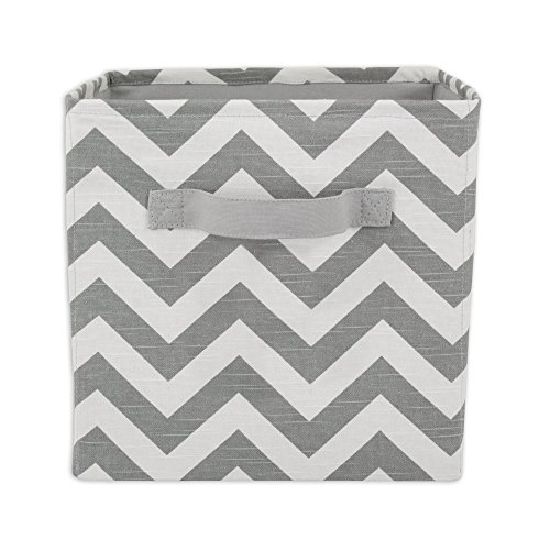 Brite Ideas Living & Company Zig Zag Ash Storage Bin with Handle, White Thread, 11-Inch Height x 10.75-Inch Width