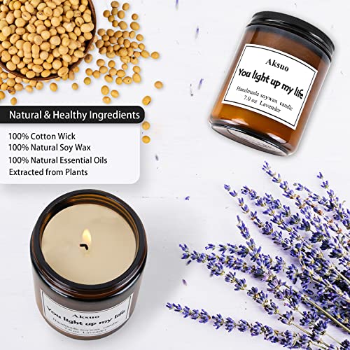 Aksuo Lavender Scented Candles, Gifts for Women Mom Girlfriend Dad Men Boyfriend Birthday Engagement-Romantic I Love You-Thinking of You-Retirement-House Warming Gifts for Her Him 7.0 oz