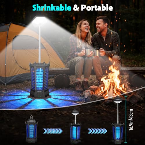 GooQand Bug Zapper, 4500V Retractable Fly Zapper with LED Light, 4000mAh&3 Mode Portable Electric Zapper with Lighting Used for Indoor Outdoor, Camping, Garden, Patio, Fishing